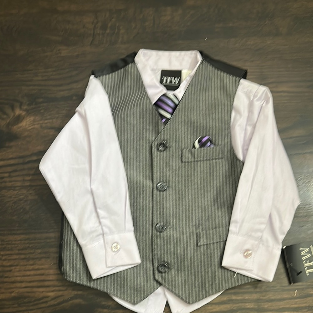 Gray Pinstripe Vest and Shirt Set for Kids